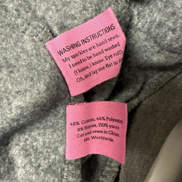 Bow & Drape Gray Hoodie Hand Sewn Gold Sequins Wine Glass Theme Size Medium Fun - Picture 11 of 13